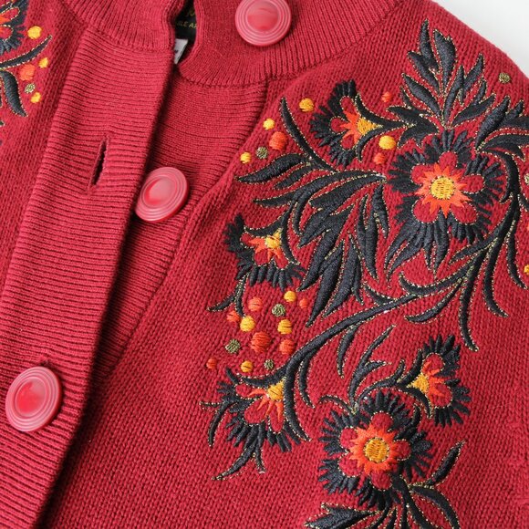 Bob Mackie Wearable Art floral embroidered womens cardigan sweater red XXS 2XS - Picture 4 of 8